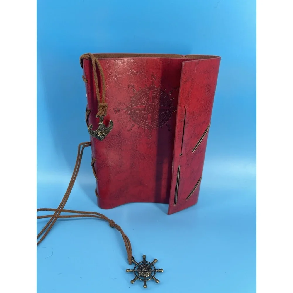 Red‎ Faux Leather A5 Refillable Journal Compass Anchor 6 Ring EVZ